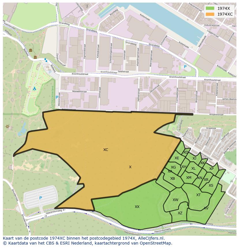 Afbeelding van het postcodegebied 1974 XC op de kaart.