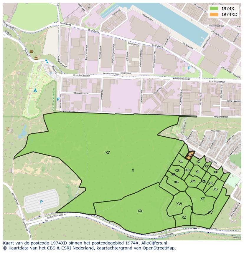Afbeelding van het postcodegebied 1974 XD op de kaart.