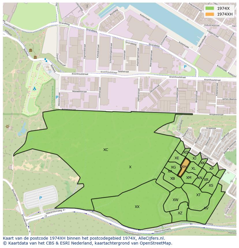 Afbeelding van het postcodegebied 1974 XH op de kaart.