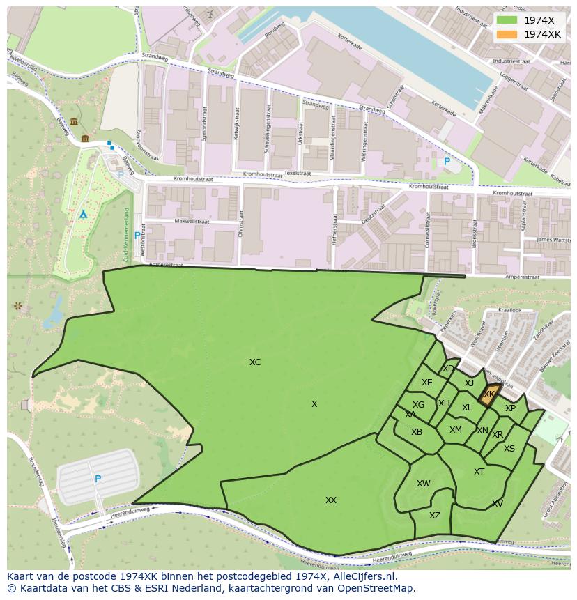 Afbeelding van het postcodegebied 1974 XK op de kaart.