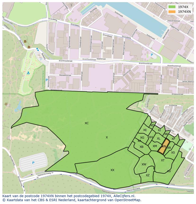 Afbeelding van het postcodegebied 1974 XN op de kaart.