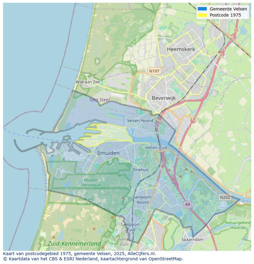 Afbeelding van het postcodegebied 1975 op de kaart.
