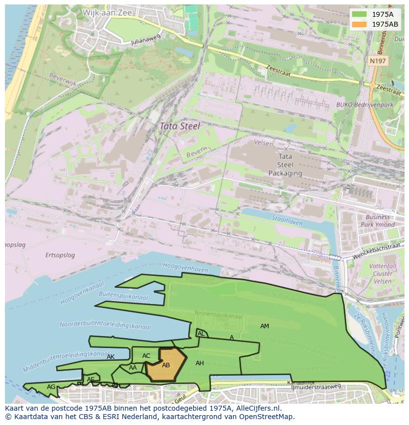Afbeelding van het postcodegebied 1975 AB op de kaart.