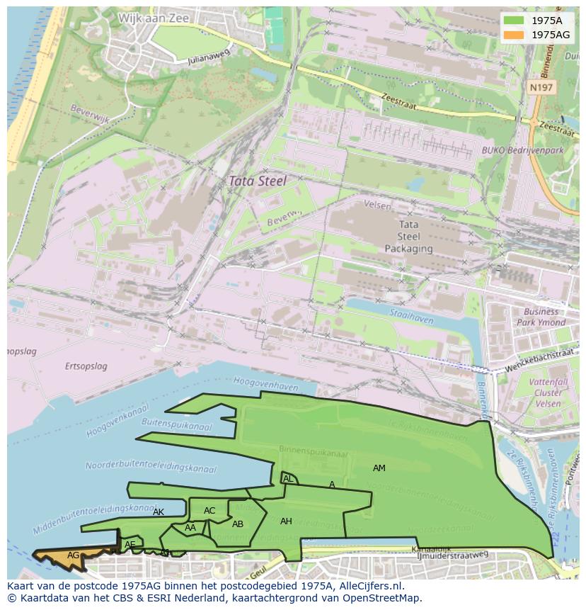 Afbeelding van het postcodegebied 1975 AG op de kaart.