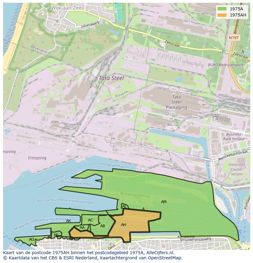 Afbeelding van het postcodegebied 1975 AH op de kaart.
