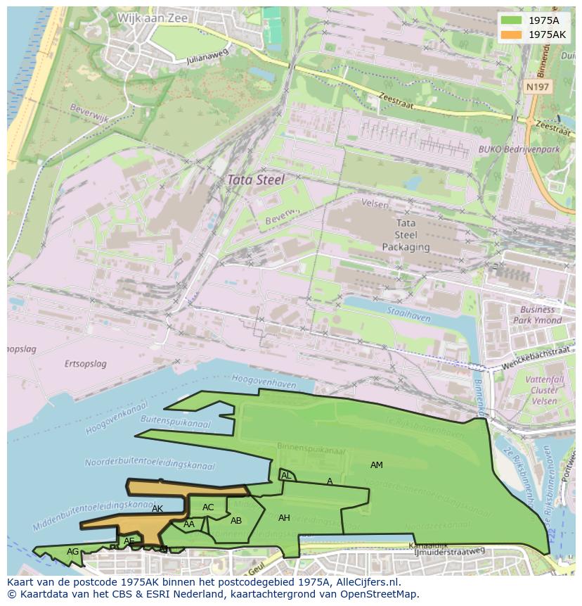 Afbeelding van het postcodegebied 1975 AK op de kaart.