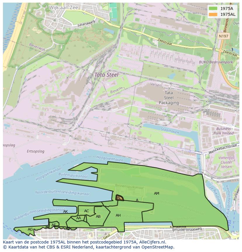 Afbeelding van het postcodegebied 1975 AL op de kaart.