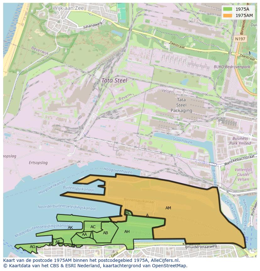 Afbeelding van het postcodegebied 1975 AM op de kaart.