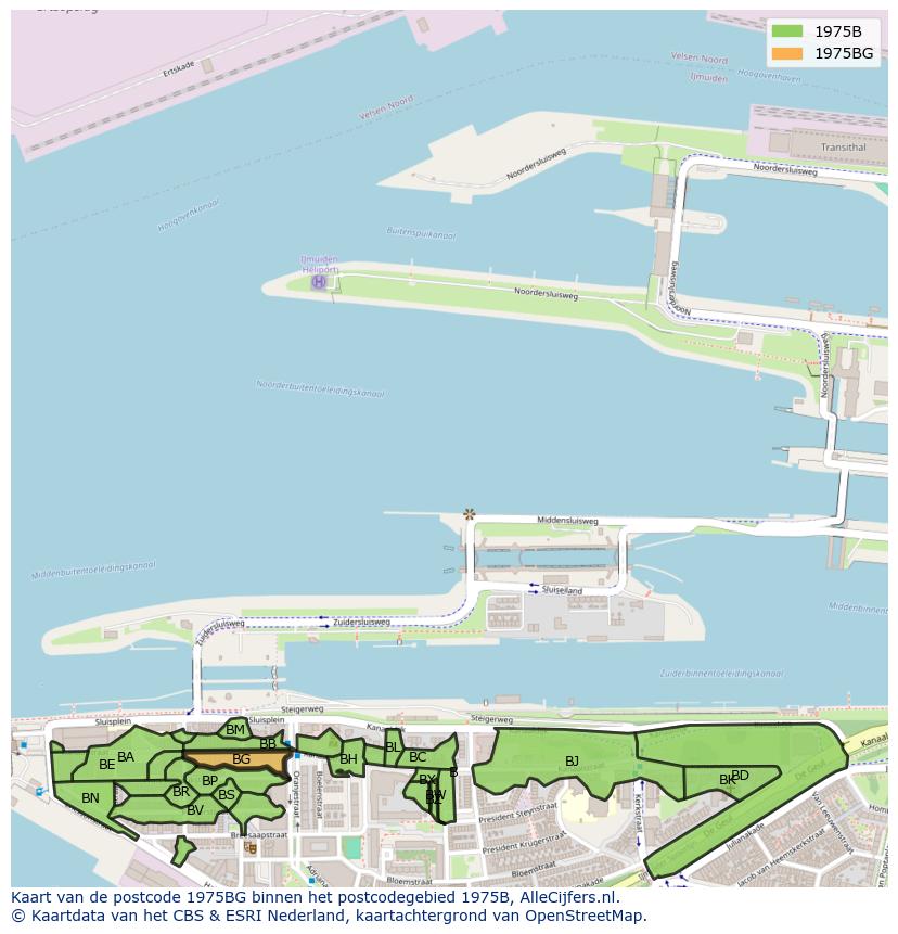 Afbeelding van het postcodegebied 1975 BG op de kaart.