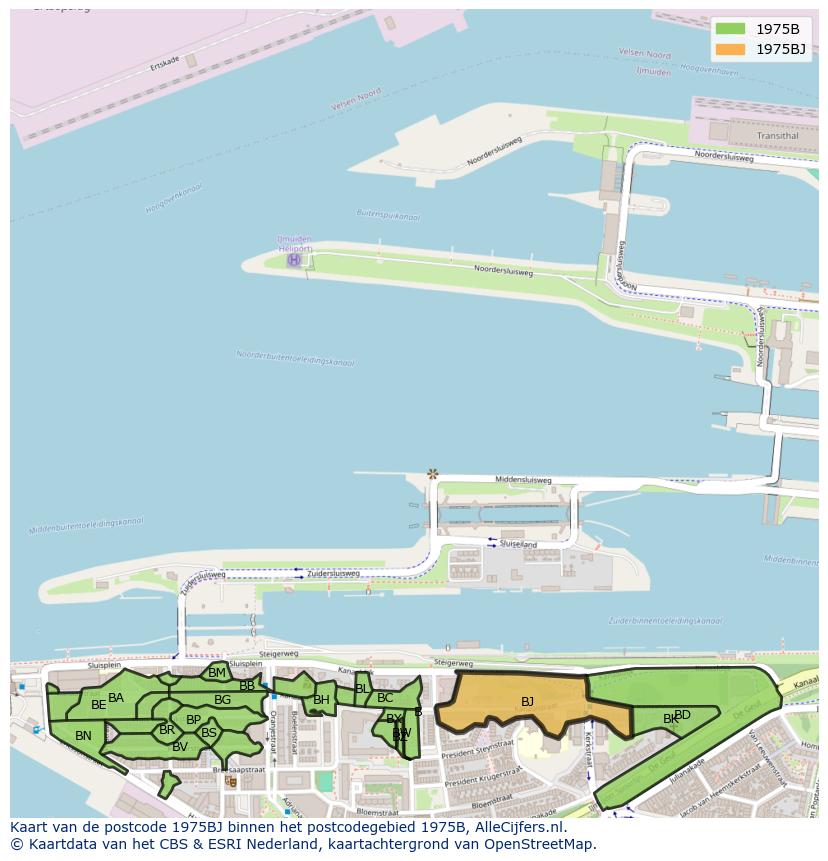 Afbeelding van het postcodegebied 1975 BJ op de kaart.