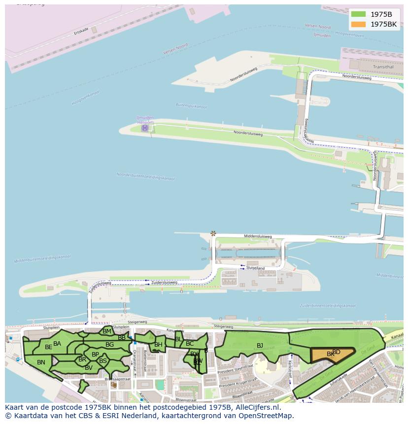 Afbeelding van het postcodegebied 1975 BK op de kaart.