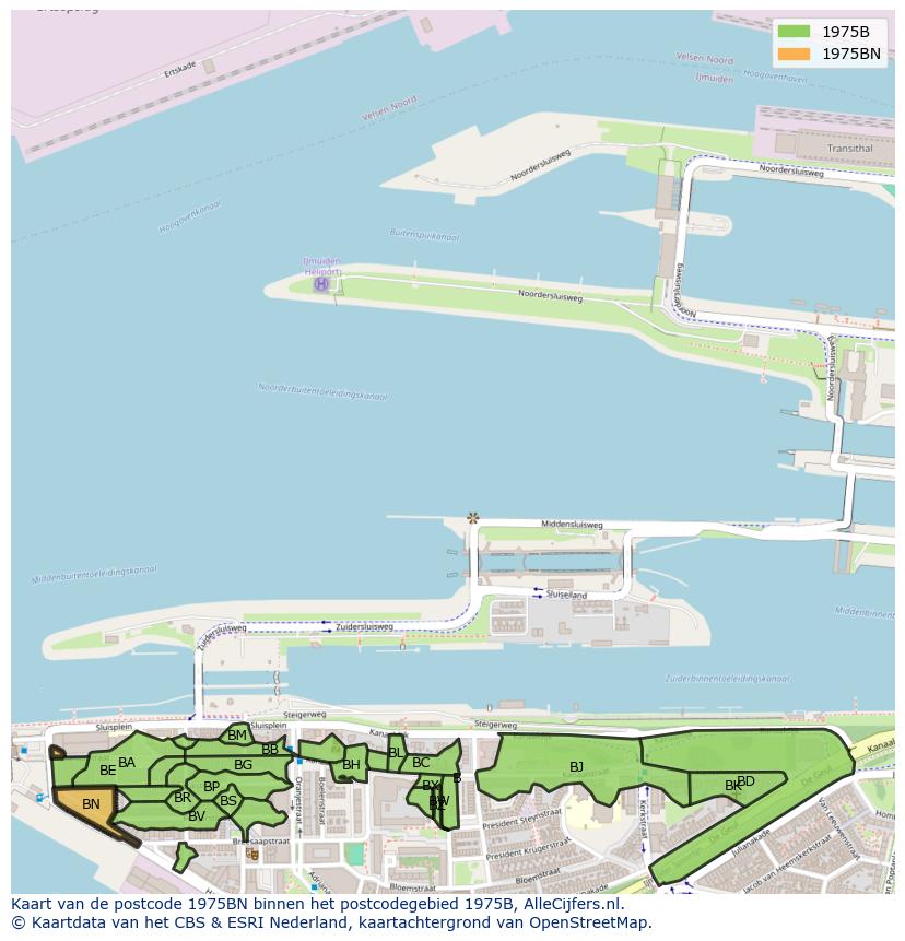 Afbeelding van het postcodegebied 1975 BN op de kaart.