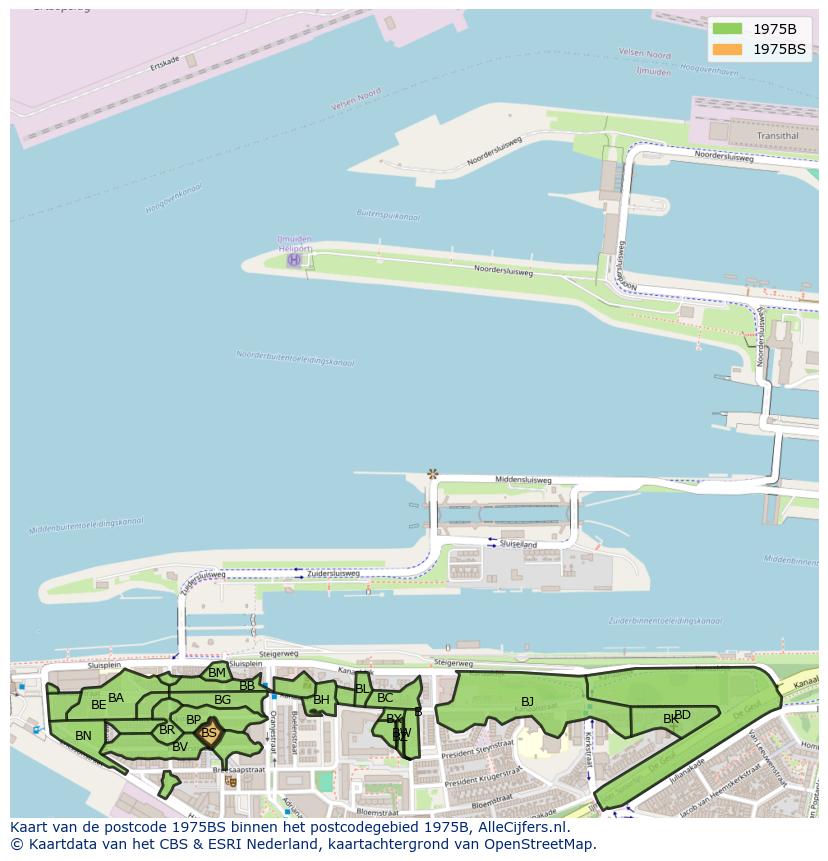 Afbeelding van het postcodegebied 1975 BS op de kaart.