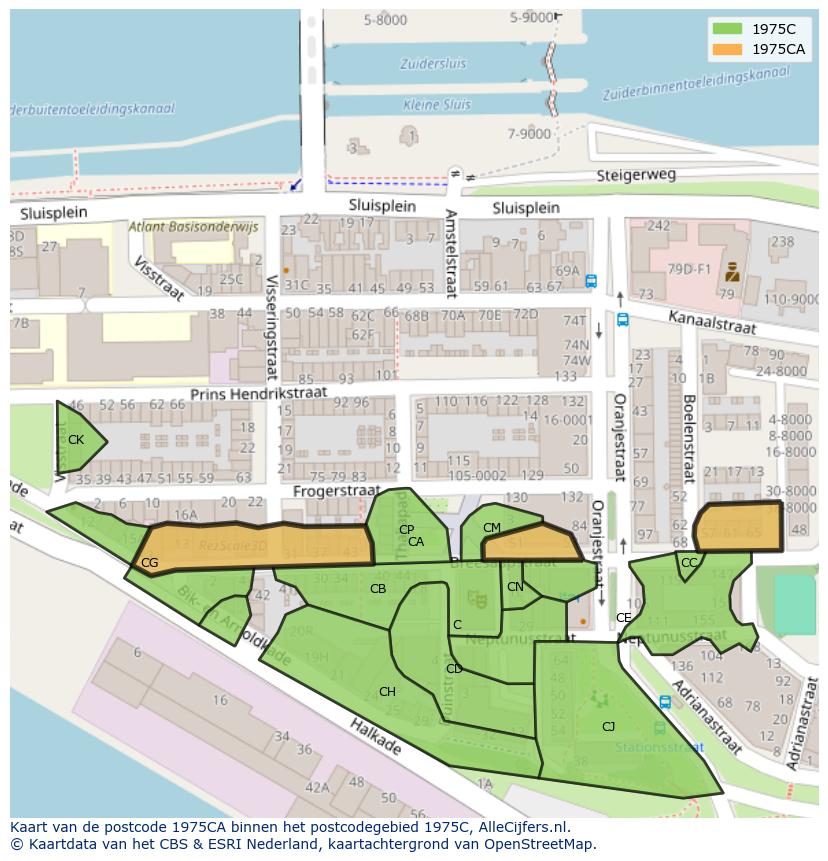 Afbeelding van het postcodegebied 1975 CA op de kaart.
