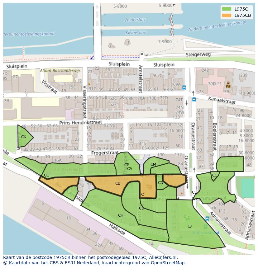 Afbeelding van het postcodegebied 1975 CB op de kaart.