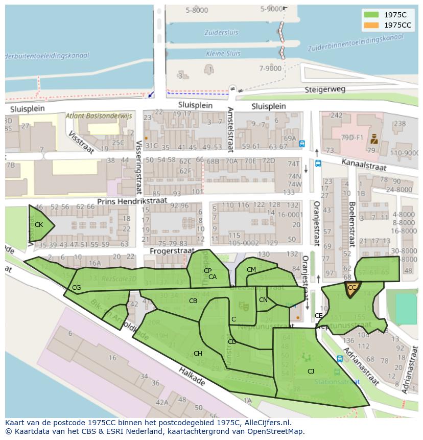 Afbeelding van het postcodegebied 1975 CC op de kaart.