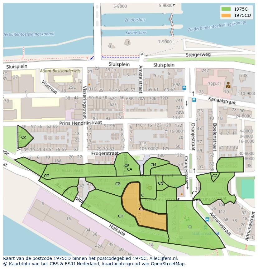 Afbeelding van het postcodegebied 1975 CD op de kaart.