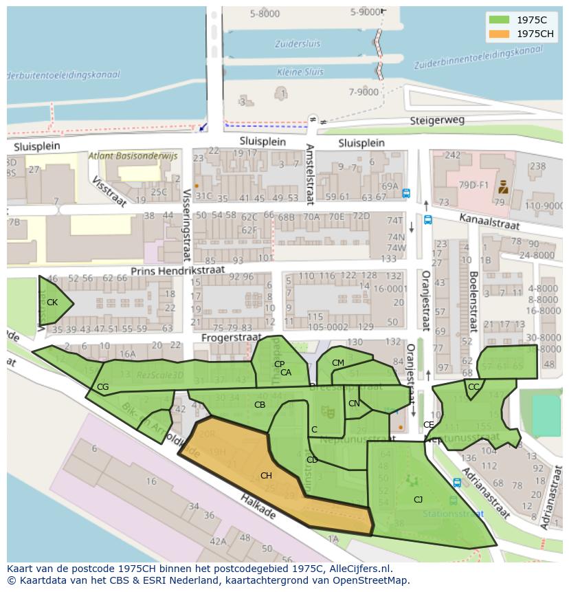 Afbeelding van het postcodegebied 1975 CH op de kaart.