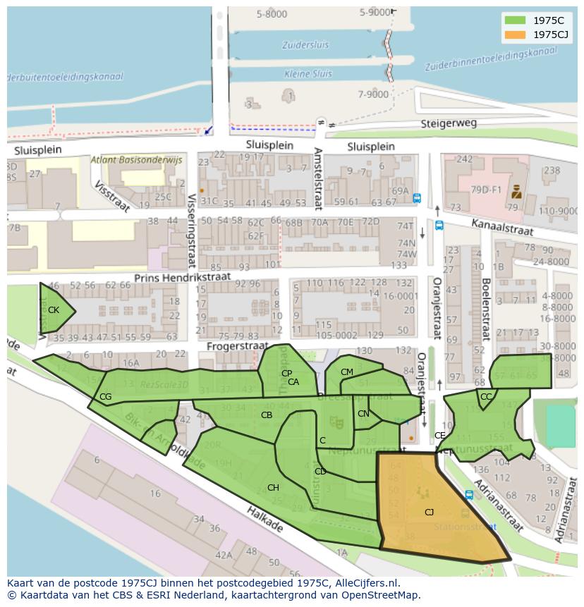 Afbeelding van het postcodegebied 1975 CJ op de kaart.