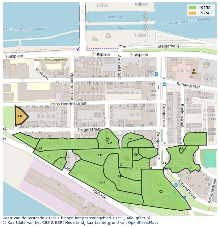 Afbeelding van het postcodegebied 1975 CK op de kaart.