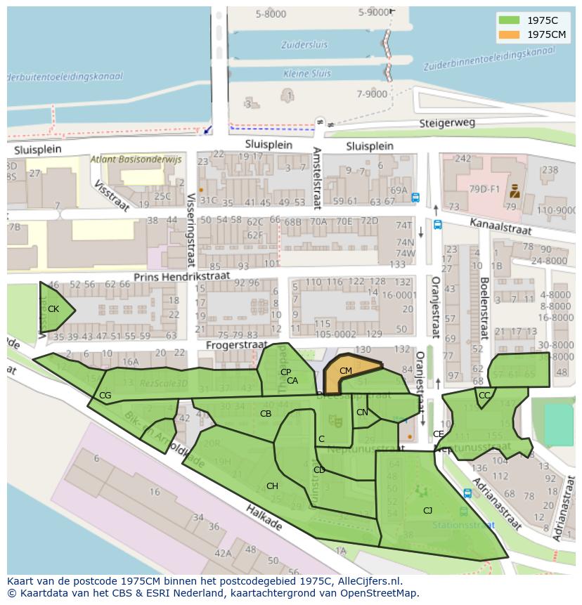 Afbeelding van het postcodegebied 1975 CM op de kaart.