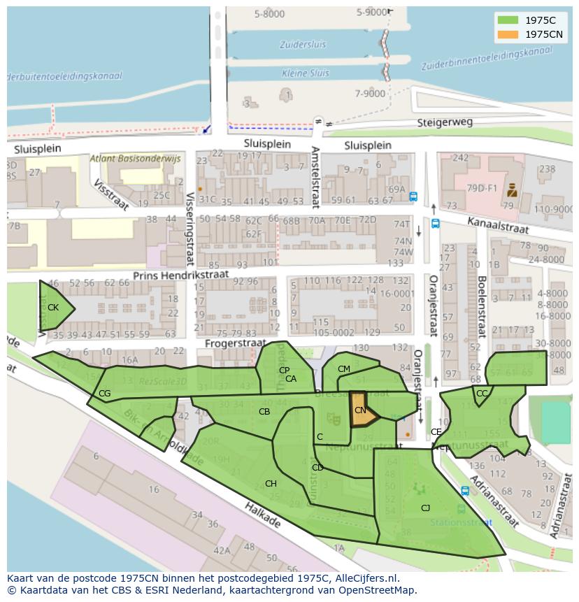 Afbeelding van het postcodegebied 1975 CN op de kaart.