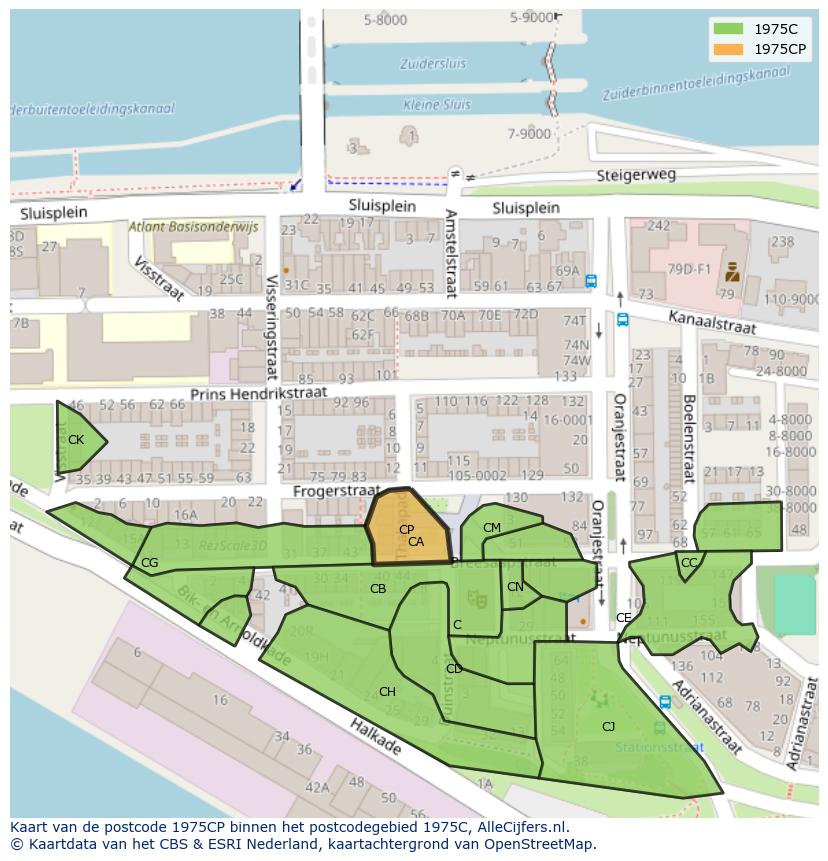 Afbeelding van het postcodegebied 1975 CP op de kaart.