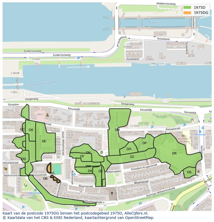 Afbeelding van het postcodegebied 1975 DG op de kaart.