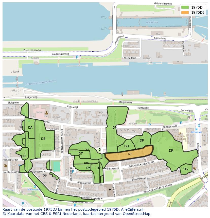 Afbeelding van het postcodegebied 1975 DJ op de kaart.