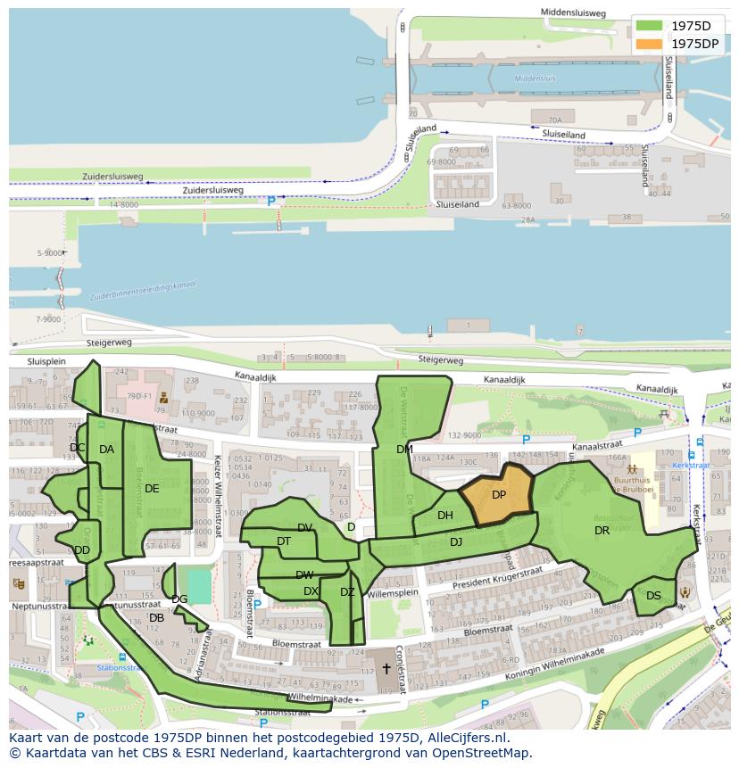 Afbeelding van het postcodegebied 1975 DP op de kaart.