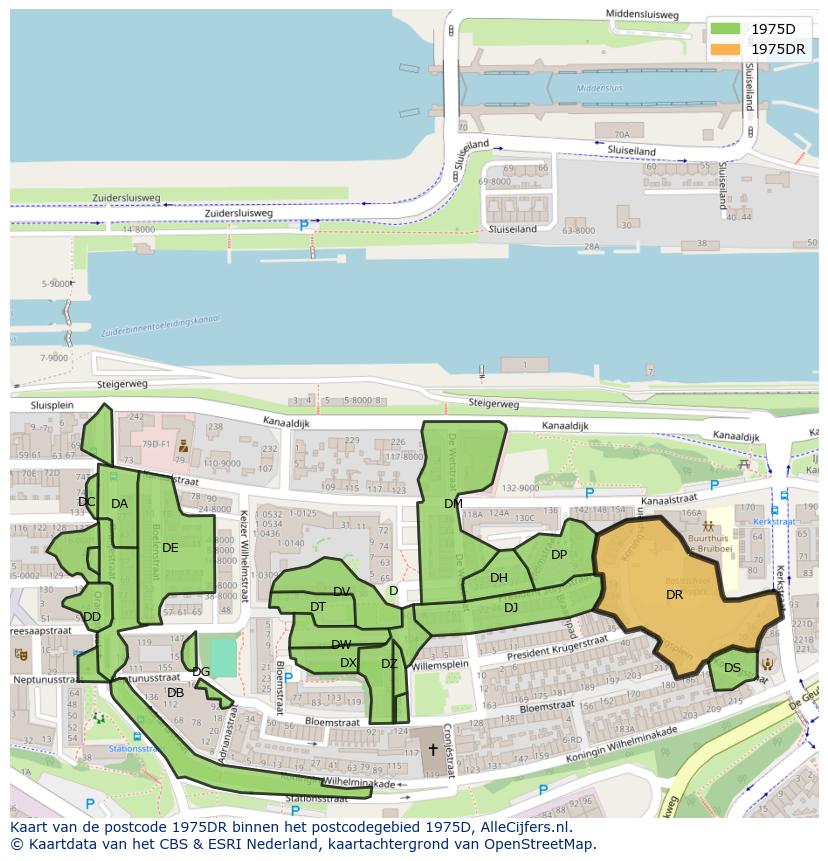 Afbeelding van het postcodegebied 1975 DR op de kaart.