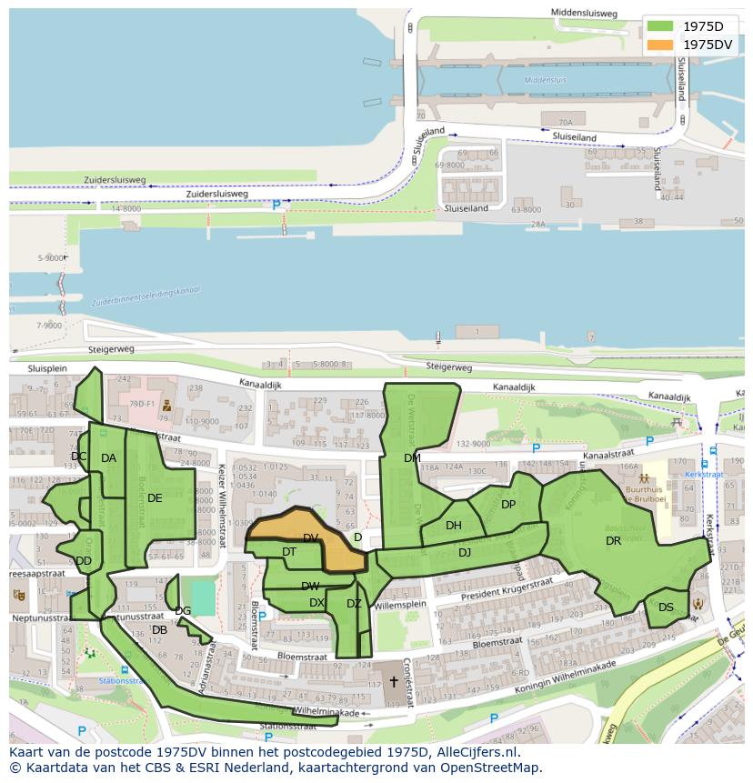 Afbeelding van het postcodegebied 1975 DV op de kaart.