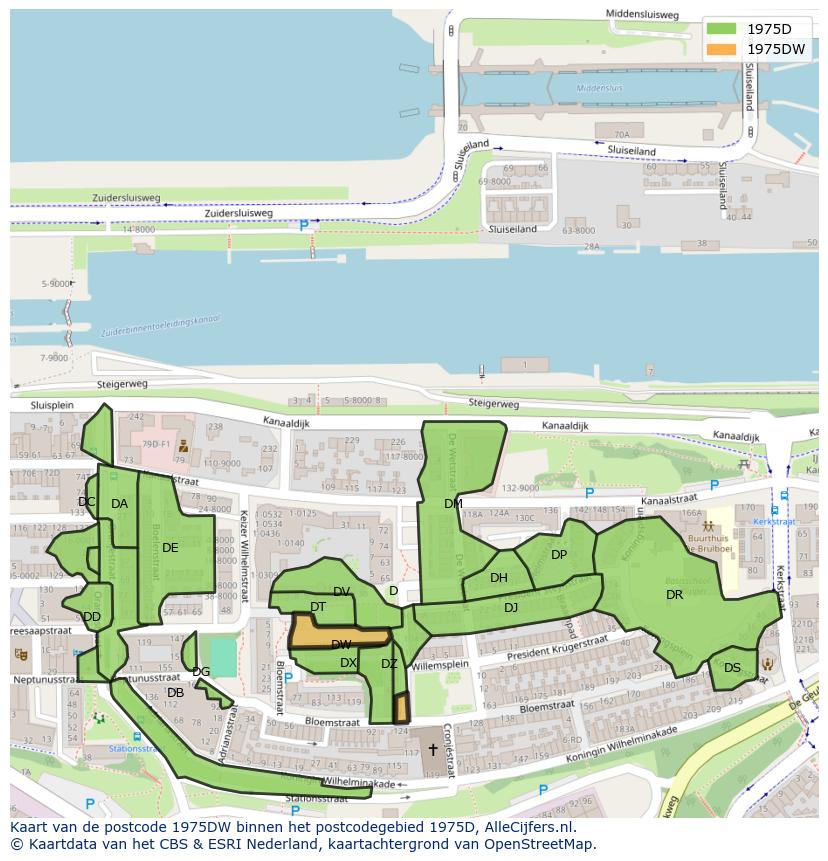 Afbeelding van het postcodegebied 1975 DW op de kaart.