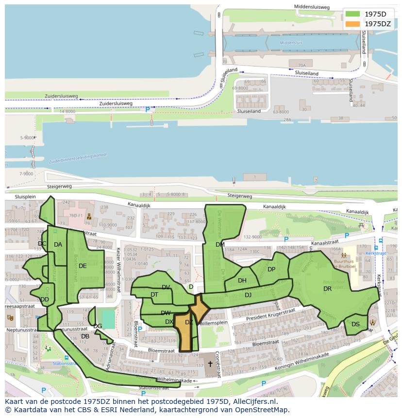 Afbeelding van het postcodegebied 1975 DZ op de kaart.