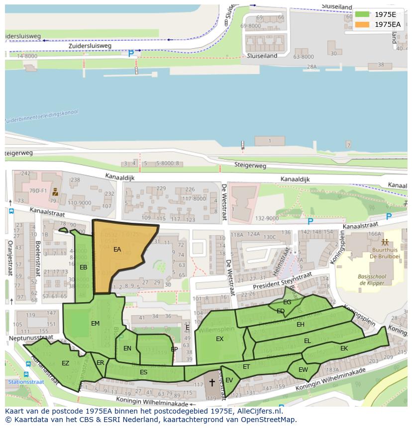 Afbeelding van het postcodegebied 1975 EA op de kaart.