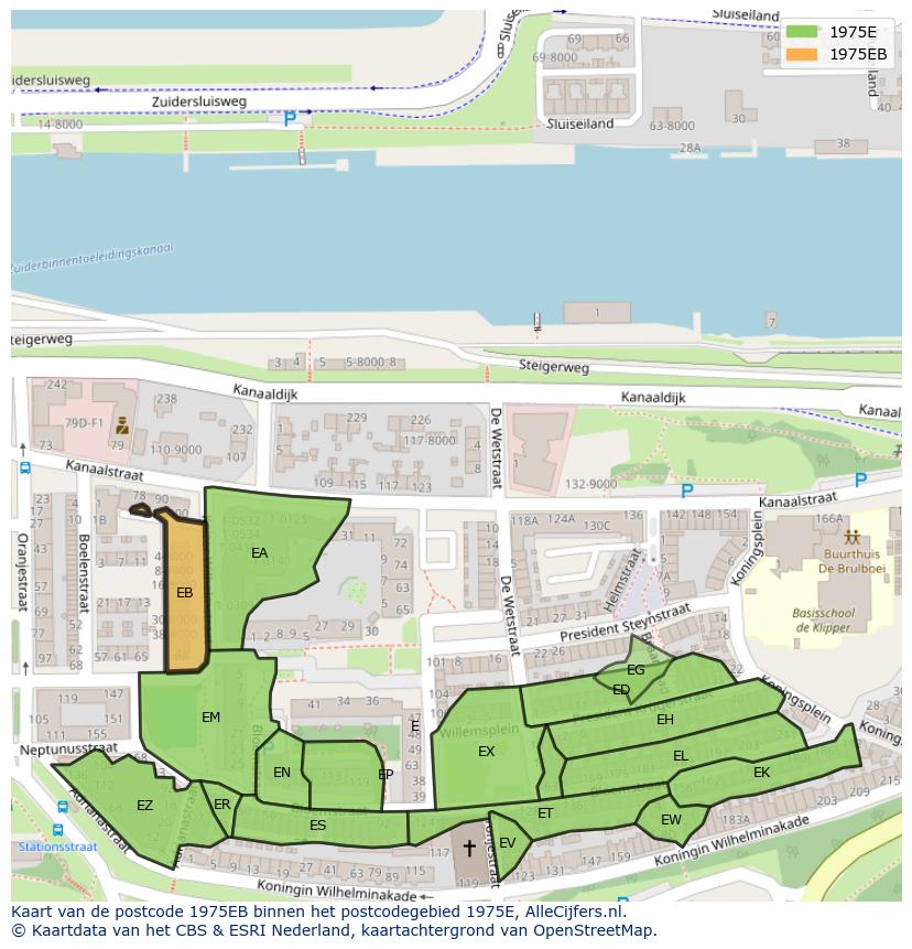 Afbeelding van het postcodegebied 1975 EB op de kaart.