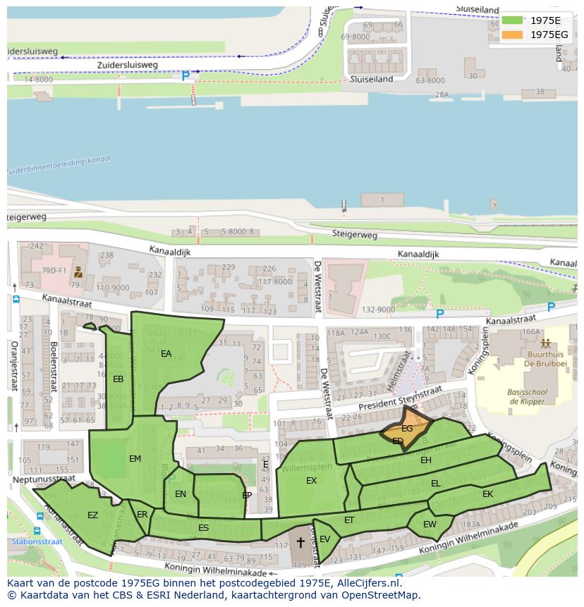 Afbeelding van het postcodegebied 1975 EG op de kaart.