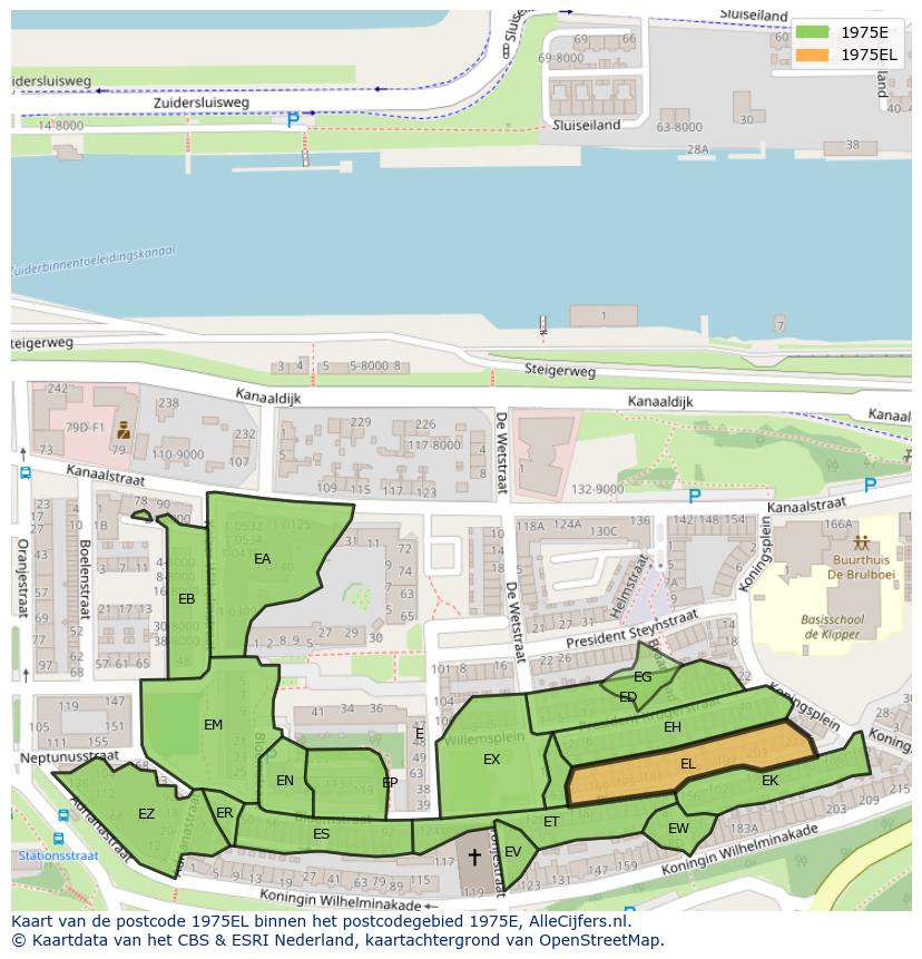 Afbeelding van het postcodegebied 1975 EL op de kaart.