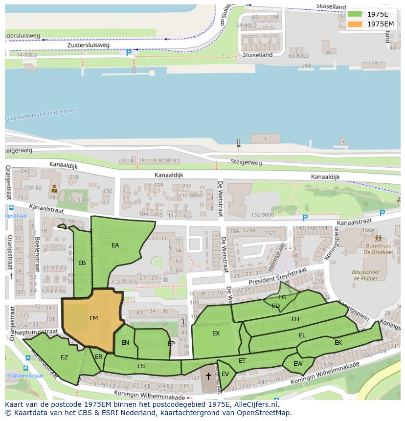 Afbeelding van het postcodegebied 1975 EM op de kaart.