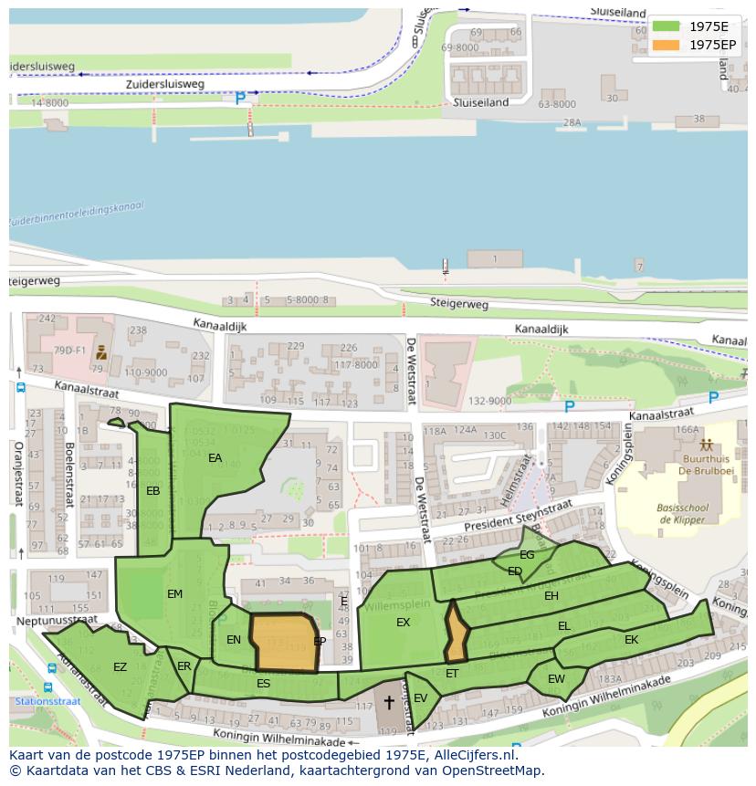 Afbeelding van het postcodegebied 1975 EP op de kaart.