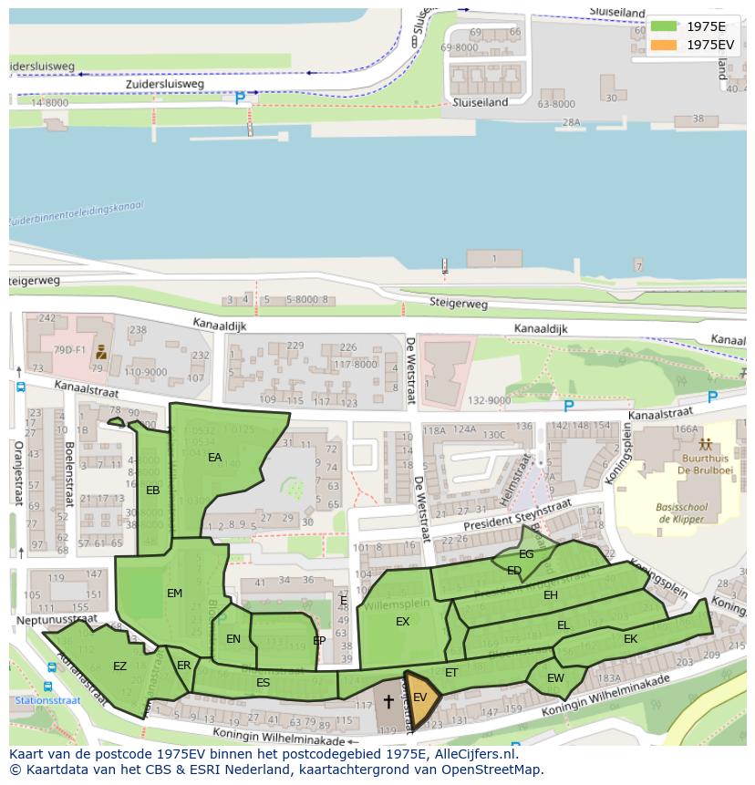 Afbeelding van het postcodegebied 1975 EV op de kaart.