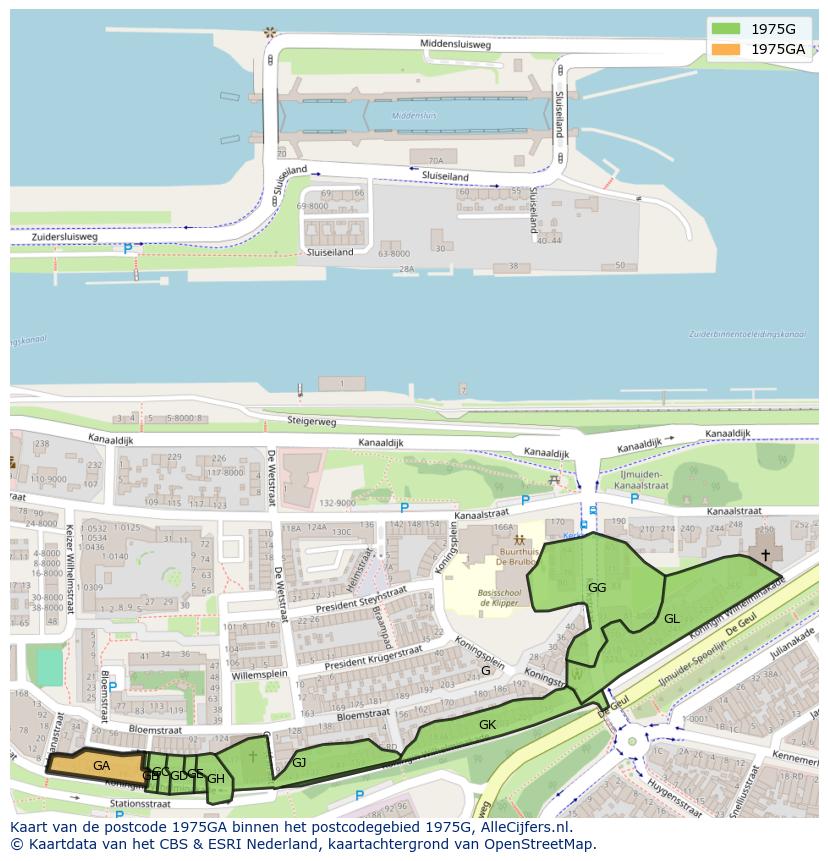 Afbeelding van het postcodegebied 1975 GA op de kaart.