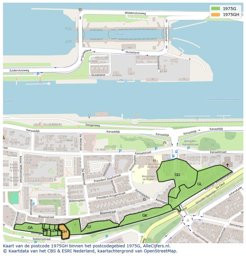 Afbeelding van het postcodegebied 1975 GH op de kaart.