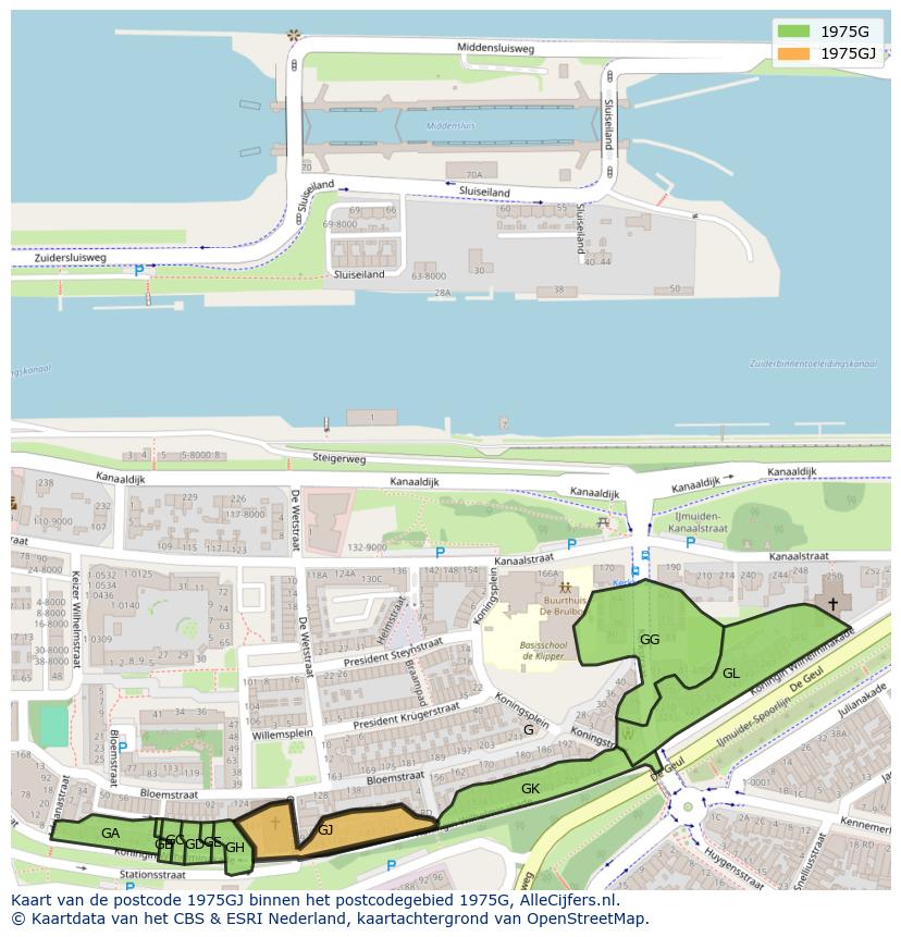 Afbeelding van het postcodegebied 1975 GJ op de kaart.