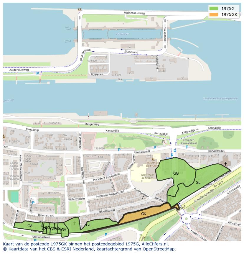 Afbeelding van het postcodegebied 1975 GK op de kaart.