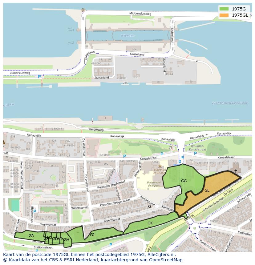 Afbeelding van het postcodegebied 1975 GL op de kaart.
