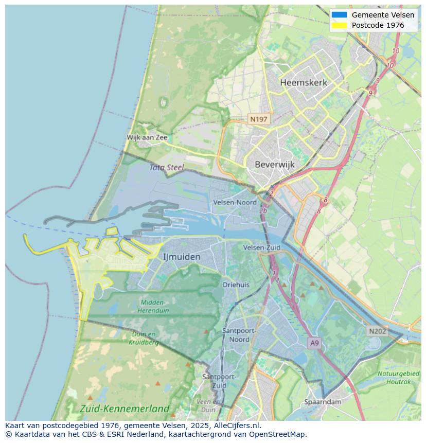 Afbeelding van het postcodegebied 1976 op de kaart.