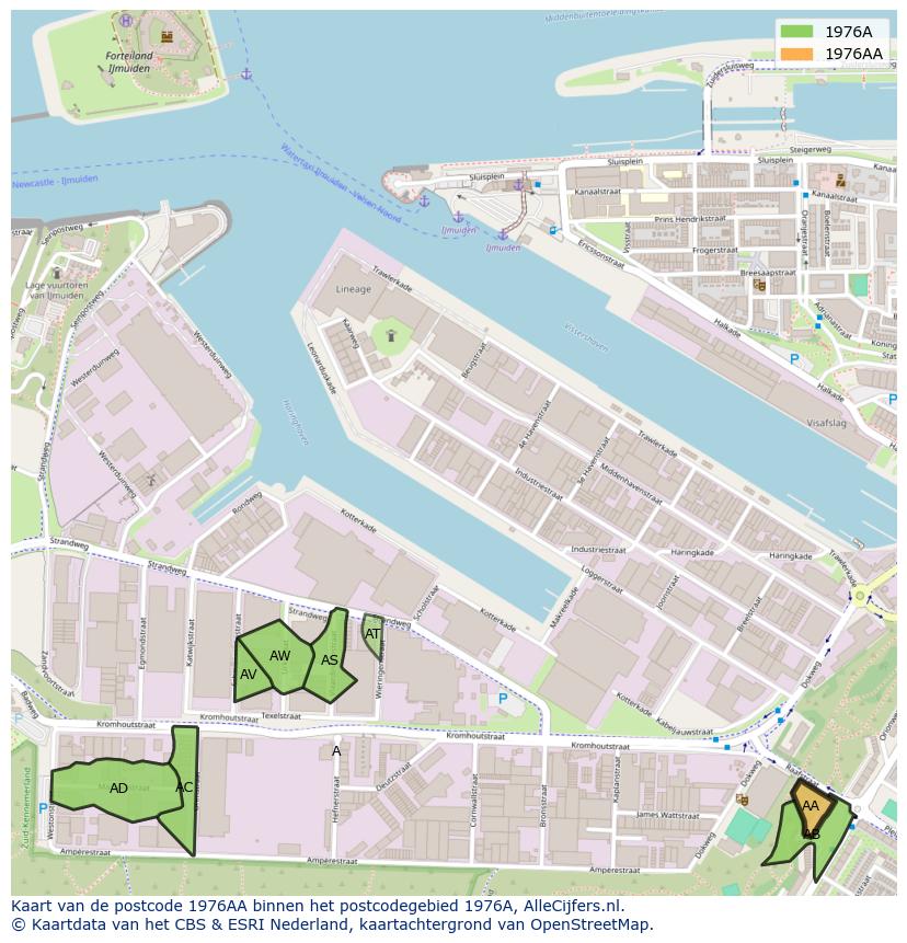 Afbeelding van het postcodegebied 1976 AA op de kaart.