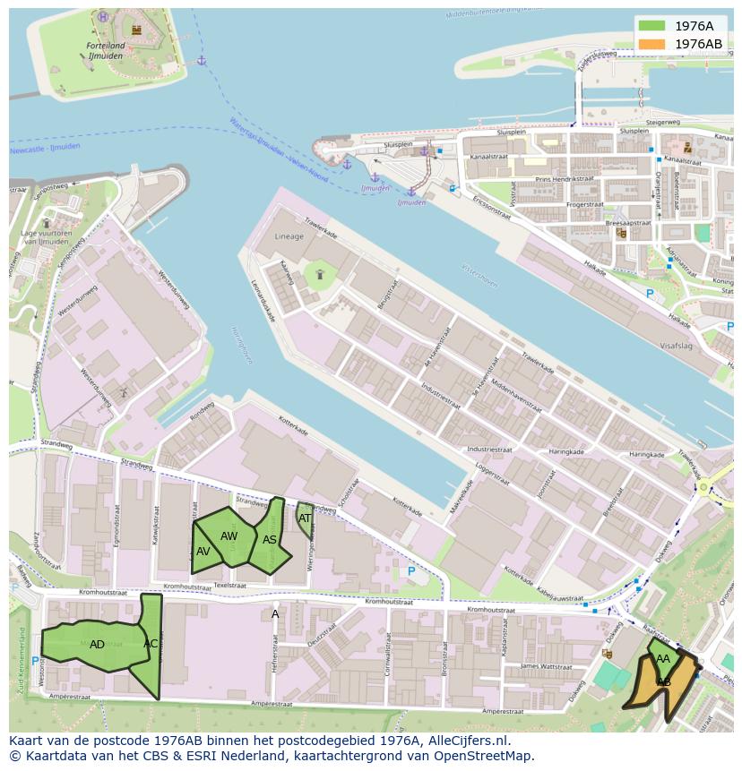 Afbeelding van het postcodegebied 1976 AB op de kaart.