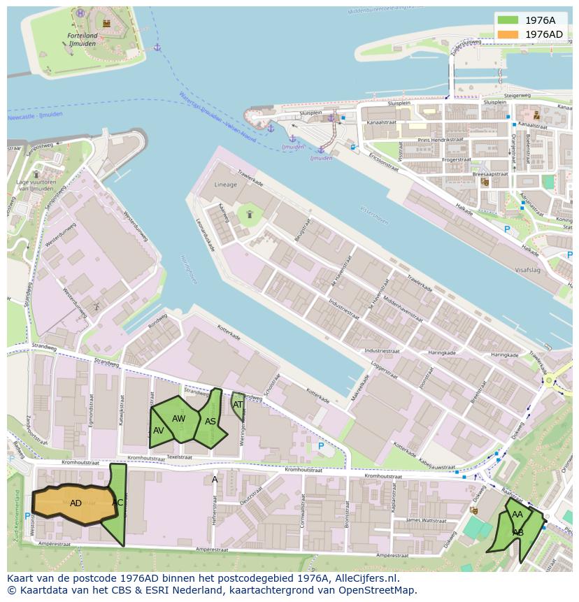 Afbeelding van het postcodegebied 1976 AD op de kaart.